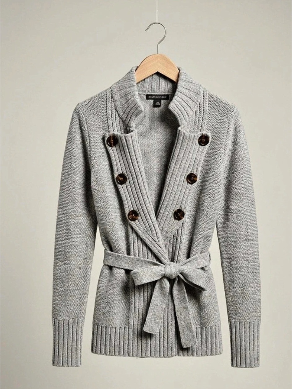 Banana Republic Shawl Collar Belted 100% Cotton Cardigan in Gray, Like New